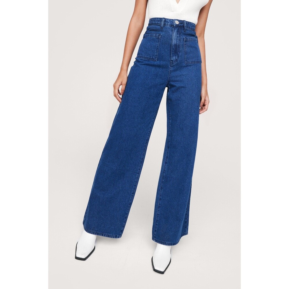 Nasty Gal Collection Wide Leg Patch Pocket Jeans Blue 2